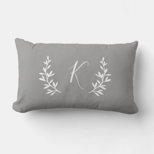 Rustic Gray Branch Monogram  Modern Farmhouse Lumbar Pillow