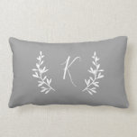 Rustic Gray Branch Monogram | Modern Farmhouse Lumbar Pillow<br><div class="desc">This rustic laurel branch throw pillow features hand drawn laurel branches that you can change the colors of and/or move to work with longer or shorter names and monograms. Click edit to customize.</div>