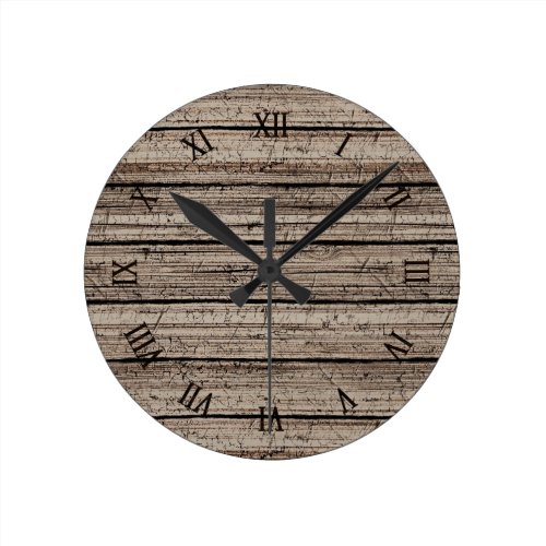 Rustic Gray Brown Old Weathered Wood Plank Pattern Round Clock