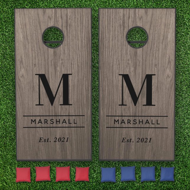 Rustic Gray Brown Wood Custom Wedding Monogram Cornhole Set (Creator Uploaded)