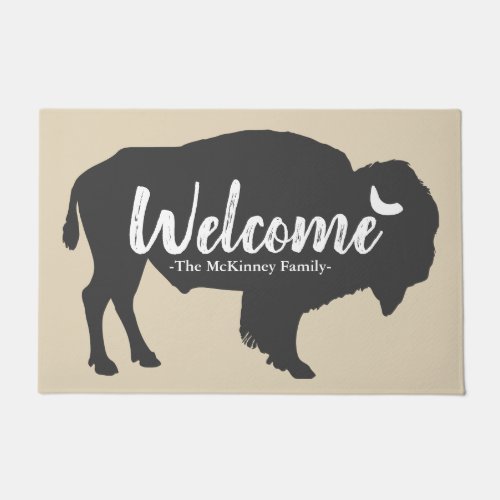 Rustic Gray Buffalo Bison  Family Name Welcome Doormat