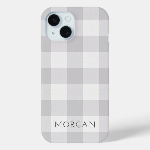 Rustic Gray Buffalo Check Monogram iPhone 15 Case