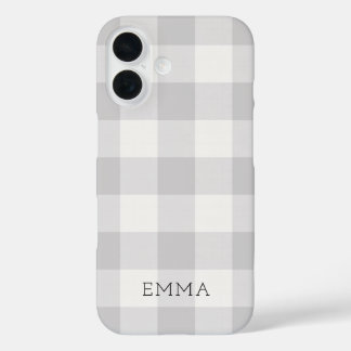 Rustic Gray Buffalo Check Monogram iPhone 16 Case