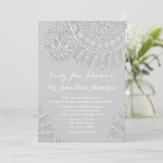 Rustic Gray Burlap Lace Wedding Invitations