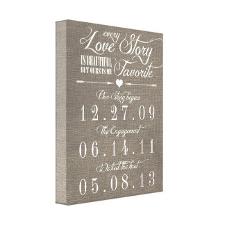 Rustic Gray Burlap Story Wedding Date Canvas