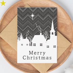 Rustic Gray Chevron Knit Christmas Village Card