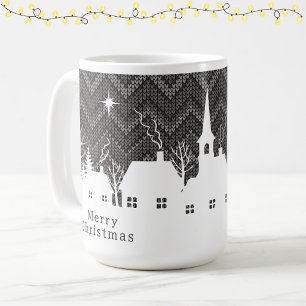 Rustic Gray Christmas Village Chevron Knit  Coffee Mug