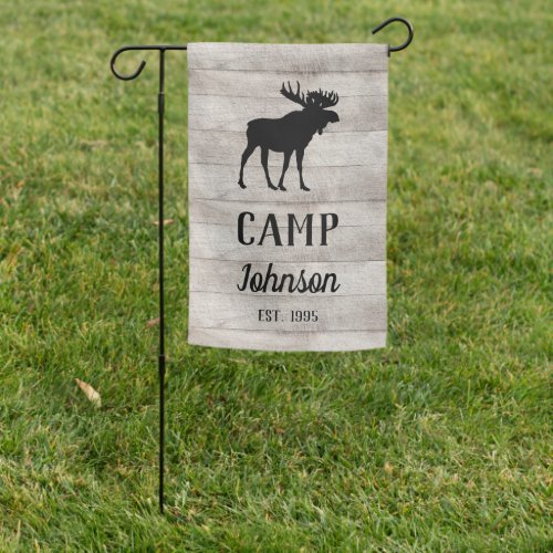 Rustic Gray Country Wood Black Moose Family Camp Garden Flag