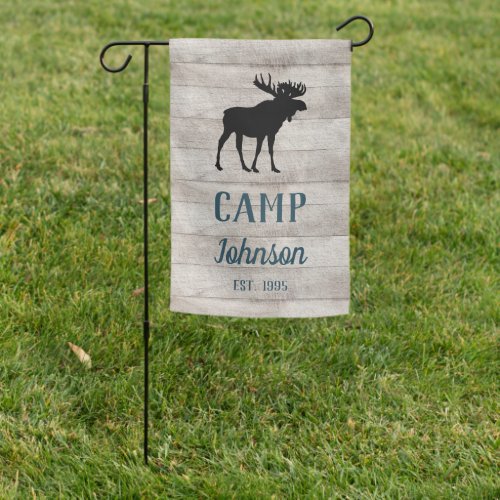 Rustic Gray Country Wood Moose Blue Family Camp Garden Flag