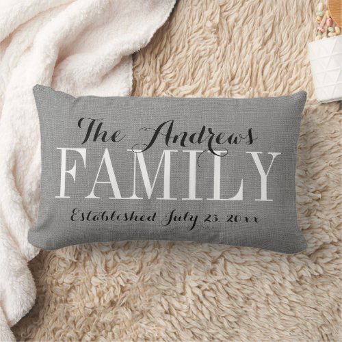 Rustic Gray Family Monogram and Wedding Date Lumbar Pillow