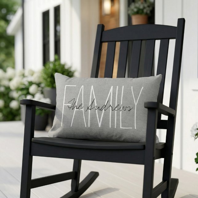 Rustic Gray Family Monogram Lumbar Pillow (Creator Uploaded)