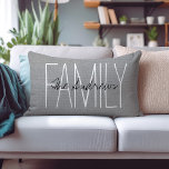 Rustic Gray Family Monogram Lumbar Pillow<br><div class="desc">Cute and simple rustic throw pillow design with FAMILY in handwritten typography and add your own custom family name or monogram. Please note that the background is a printed faux burlap texture, the pillow cover is not made of burlap canvas material. Click the Customize It button to add your own...</div>