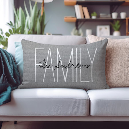 Rustic Gray Family Monogram Lumbar Pillow