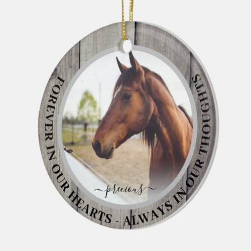 Rustic Gray Forever in our Hearts Horse Memorial Ceramic Ornament