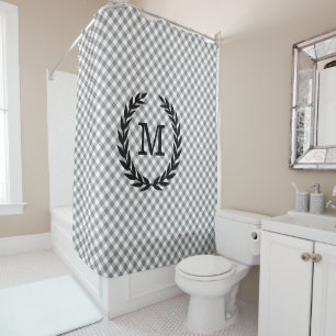 Rustic Gray Gingham Country Monogrammed Shower Curtain