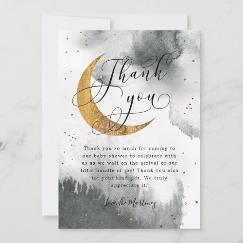 Rustic Gray Gold Moon Stars Baby Shower Thank You Card