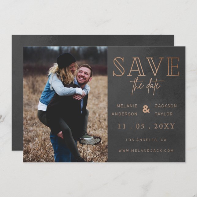 Rustic Gray Handwritten Photo Save the Date (Front/Back)