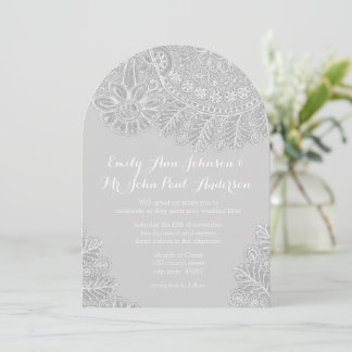 Rustic Gray Heirloom Lace Wedding Invitation
