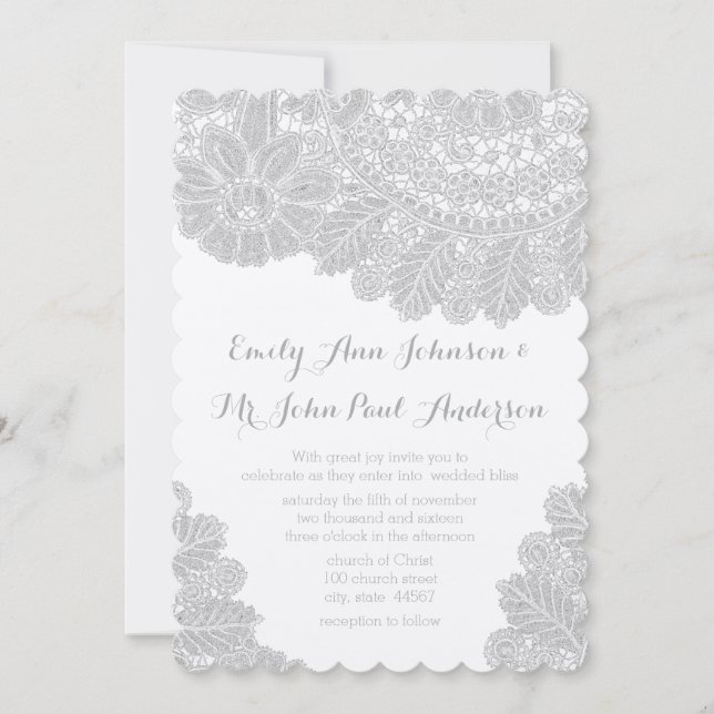 Rustic Gray Heirloom Lace Wedding Invitations (Front)