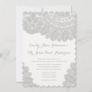 Rustic Gray Heirloom Lace Wedding Invitations