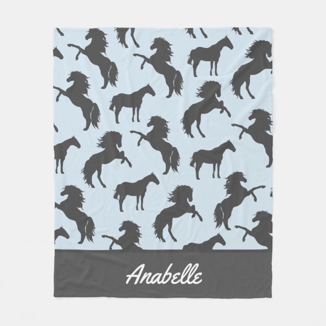 Rustic Gray Horse Silhouettes | Personalized Fleece Blanket (Front)