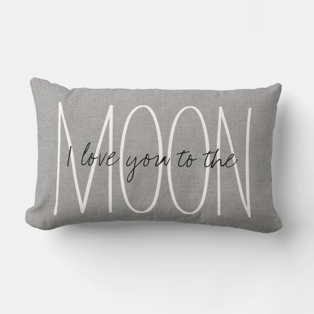 Rustic Gray I Love You to the Moon Lumbar Pillow (Front)