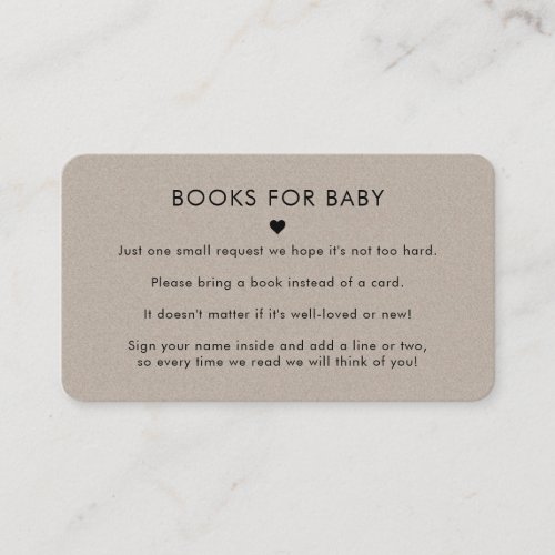 Rustic Gray Kraft Earthy Books for Baby Shower Enclosure Card