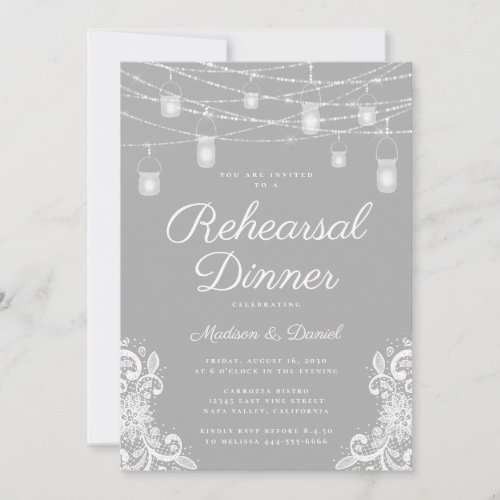 Rustic Gray Lights Wedding Rehearsal Dinner  Invitation