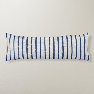 Rustic Gray Linen & Navy Blue Stripes Pattern  Body Pillow