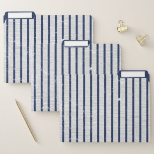 Rustic Gray Linen & Navy Blue Stripes Pattern  File Folder