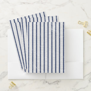 Rustic Gray Linen & Navy Blue Stripes Pattern  Pocket Folder