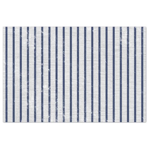 Rustic Gray Linen  Navy Blue Stripes Pattern  Tissue Paper