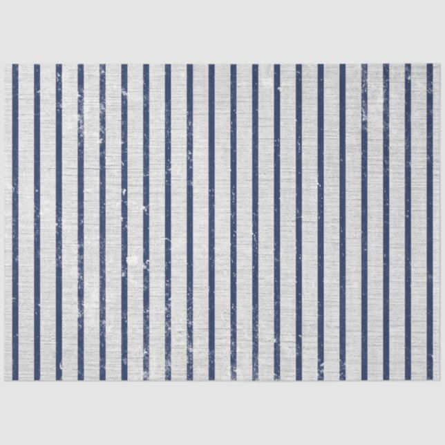 Rustic Gray Linen & Navy Blue Stripes Pattern  Tissue Paper (Front)