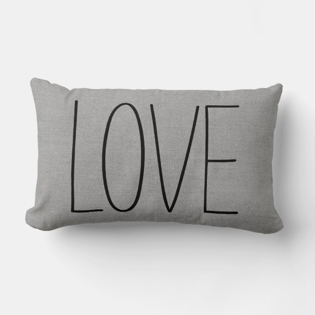 Rustic Gray Love Lumbar Pillow (Front)