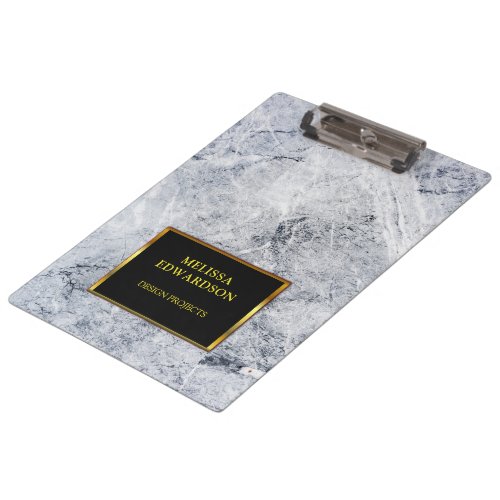 Rustic gray marble black gold monogrammed clipboard