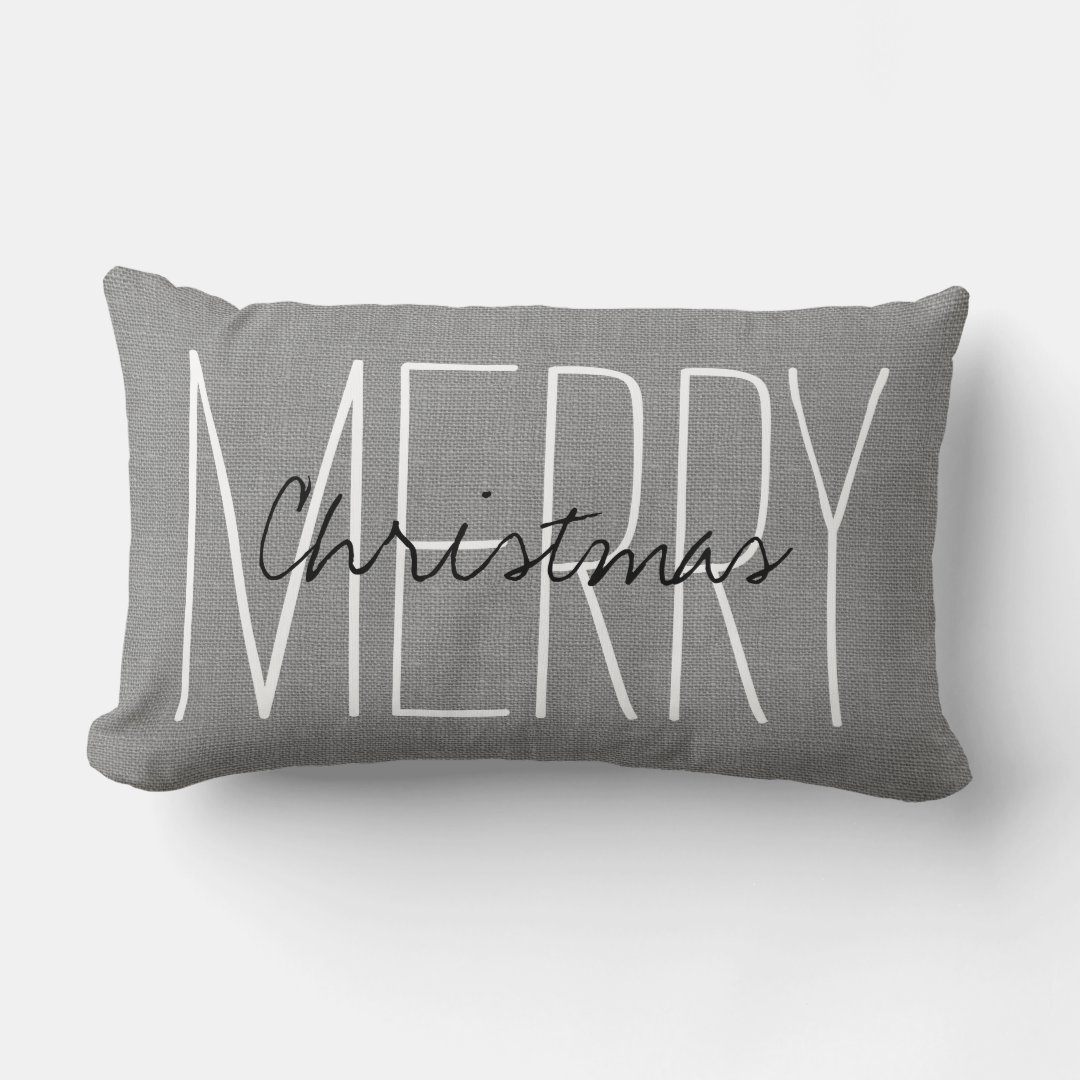 Rustic Gray Merry Christmas Lumbar Pillow Zazzle