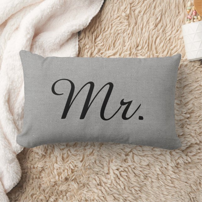 Rustic Gray Mr. and Mrs. Cute Wedding Keepsake Lumbar Pillow (Blanket)
