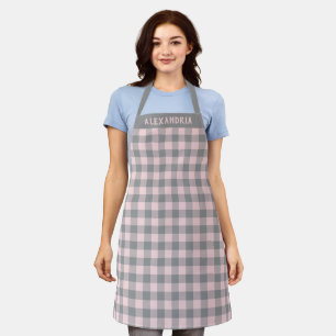 Rustic Gray Pink Buffalo Plaid Custom Apron