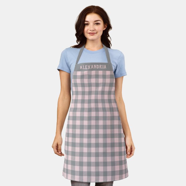 Rustic Gray Pink Buffalo Plaid Custom Apron (Worn)