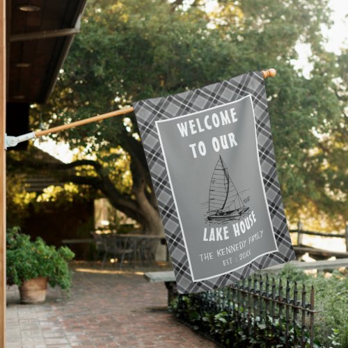 Rustic Gray Plaid Family Lake House Welcome