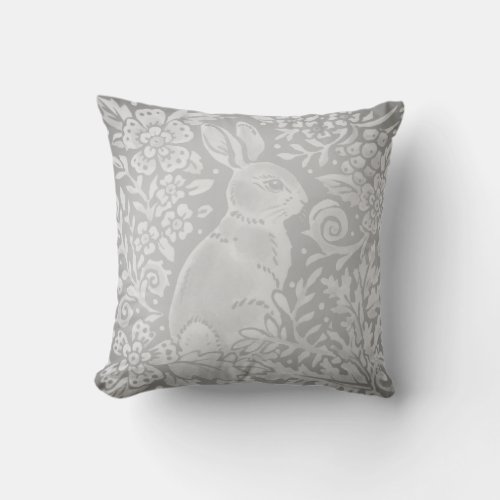 Rustic Gray Rabbit Bunny Woodland Animal Cottage Outdoor Pillow