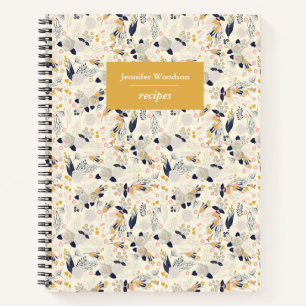 Rustic Gray Rose Floral Pattern Custom Name Recipe Notebook
