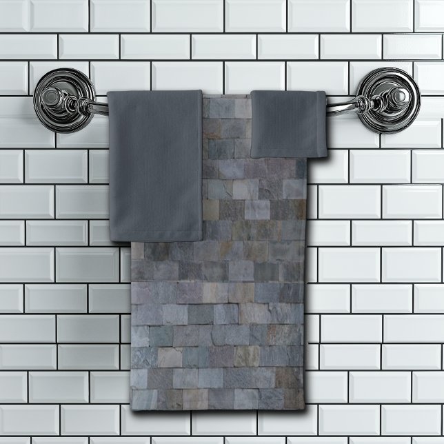 Rustic Gray Slate, Stone, Personalizable Bath Towel Set (Creator Uploaded)