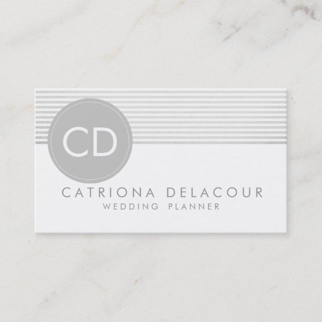 Rustic Gray Stripes Circle Monogram Business Card (Front)