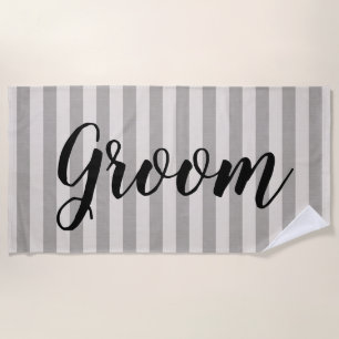 Rustic Gray Stripes Groom Beach Towel