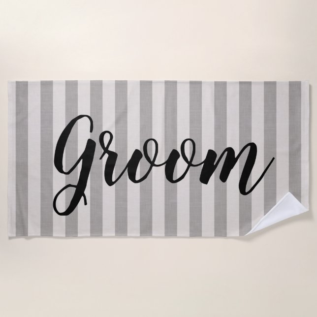 Rustic Gray Stripes Groom Beach Towel (Front)