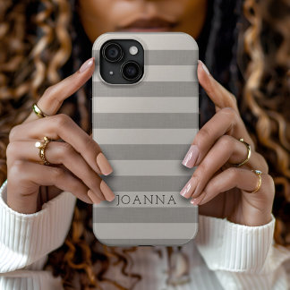 Rustic Gray Stripes Monogrammed iPhone 15 Case