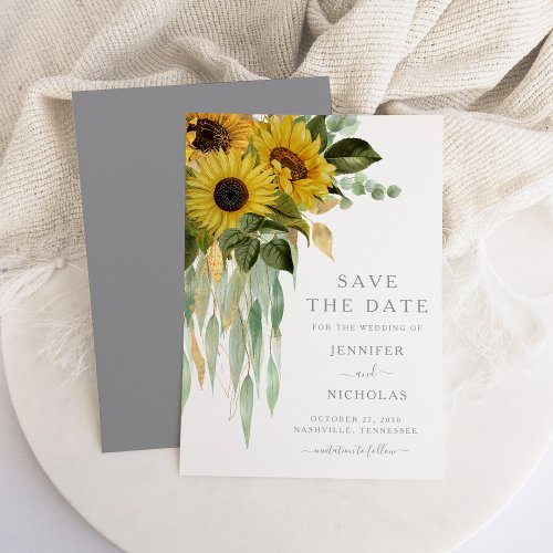Rustic Gray Sunflowers Floral Save The Date