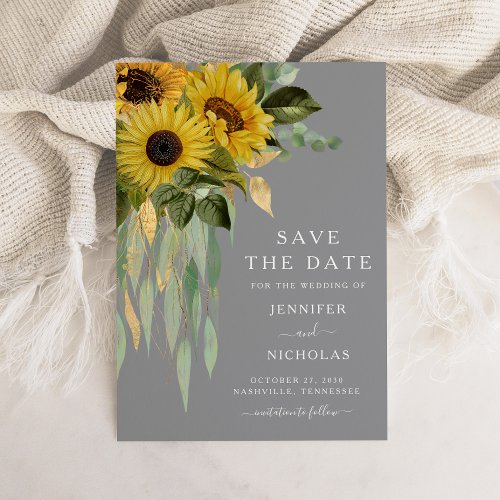 Rustic Gray Sunflowers Floral Save the  Save The Date