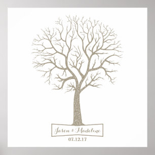 Rustic Gray Tan Tree Thumbprint Wedding Guestbook